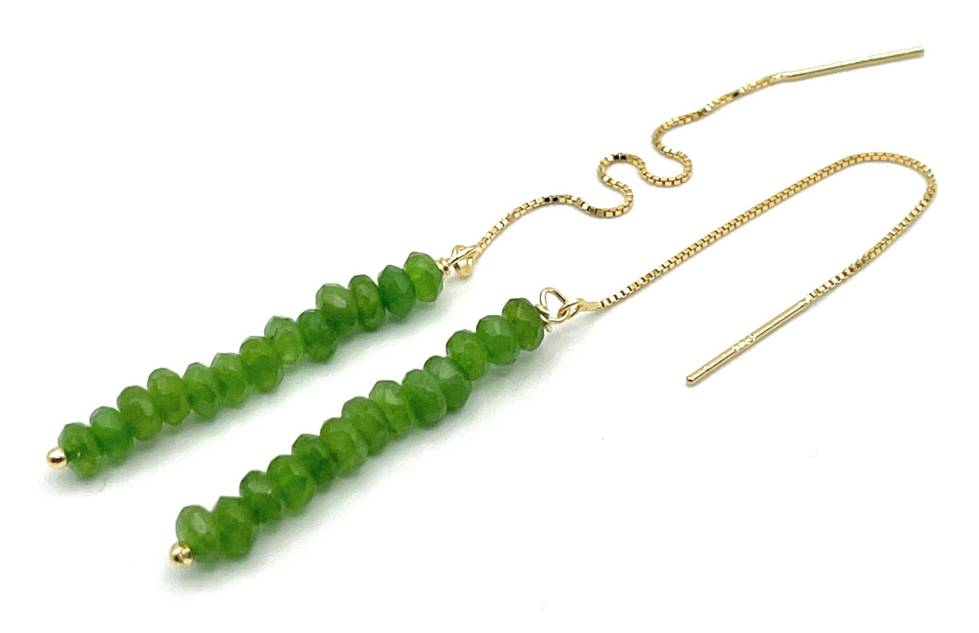 Grüner Smaragd Einfädler in Gold Vermeil 24 K, Lange Nadel Ohrringe, Zierliche Edelstein Schmuck, Uk Valentinstag Geschenk Für Sie, Zarte Bijoux von Sofiasbijoux