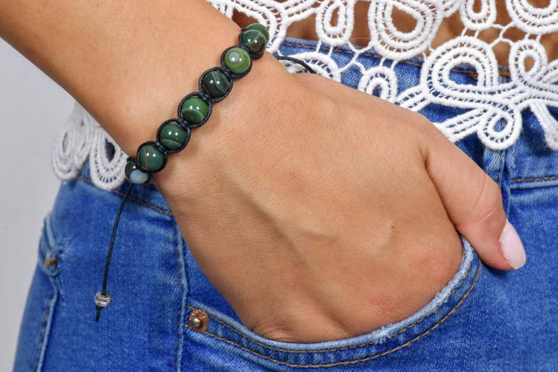 Grün Achat Armband Handgemachter Makramee Edelstein Schmuck von SofiastyleByGeorgi