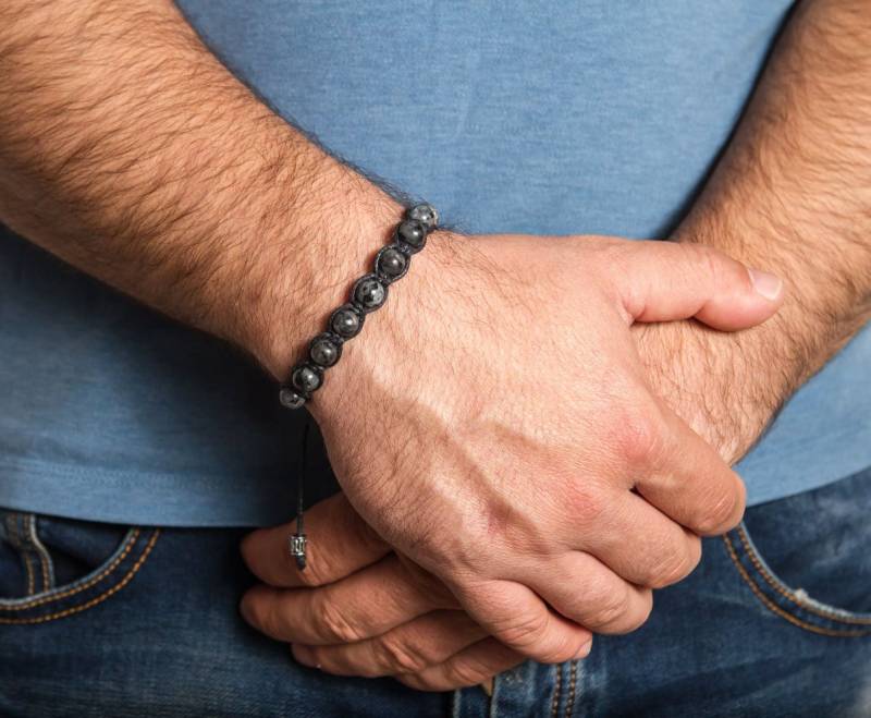 Labradorit Herren Armband Schwarzer Makramee, Verstellbarer Edelsteinschmuck von SofiastyleByGeorgi
