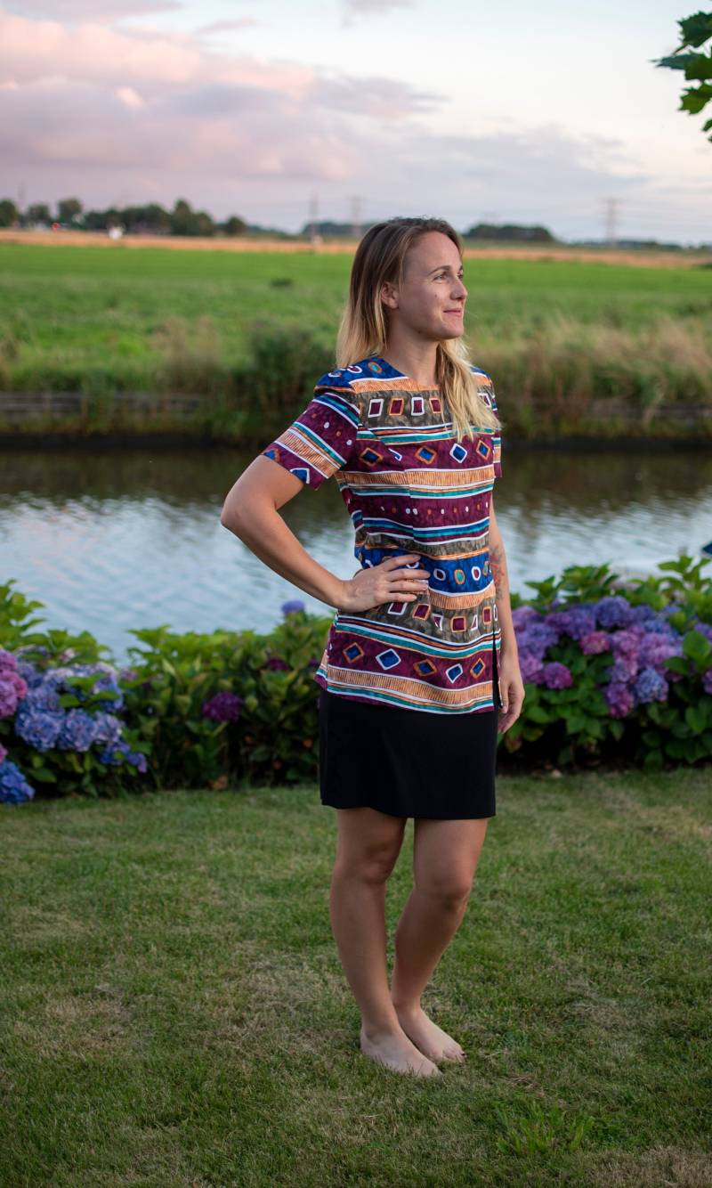 Vintage 1970Er Kc Spencer Blau Orange Rot Muster Kleid Gr. 6 von SofieRosalienVintage