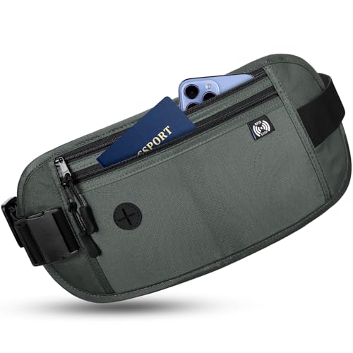 Sofore wasserdichte Hüfttasche für Damen und Herren, Flat Bum Bag mit RFID-Blockierungstechnologie, Die Diebstahlsichere Reisetasche Eignet Sich zum Transport von Pässen,Bargeld,Grau von Sofore