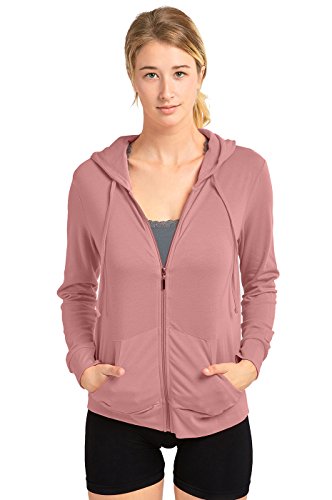 Sofra Dünne Damen-Kapuzenjacke aus Baumwolle mit Reißverschluss, Mauve Rose, M von Sofra