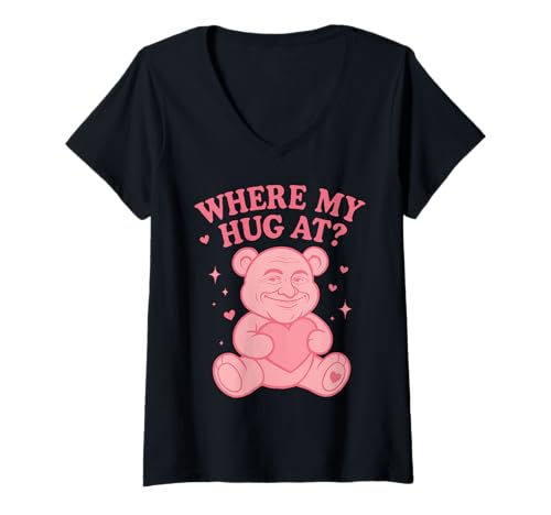 Damen Wo Meine Umarmung bei Funny Meme Cute Teddybären T-Shirt mit V-Ausschnitt Damen Wo Meine Umarmung bei Funny Meme Cute Teddybären T-Shirt mit V-Ausschnitt von Soft Bears With Awkward Energy