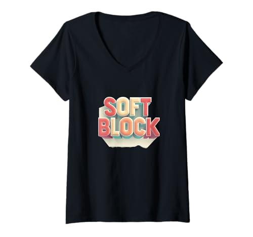 Damen Bunte Softblock-Sprache T-Shirt mit V-Ausschnitt von Soft Block Outfit