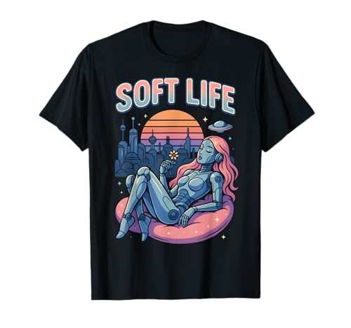 Soft Life Robot Girl Retrofuture City Retro-Y2K-Ästhetik T-Shirt Soft Life Robot Girl Retrofuture City Retro-Y2K-Ästhetik T-Shirt von Soft Life Y2K Vaporwave Retrofuturism Robot Art