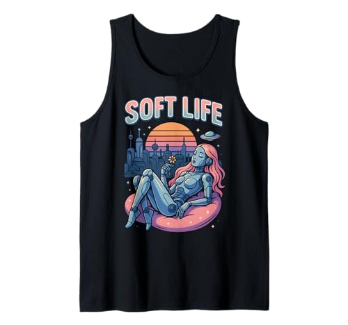 Soft Life Robot Girl Retrofuture City Retro-Y2K-Ästhetik Tank Top Soft Life Robot Girl Retrofuture City Retro-Y2K-Ästhetik Tank Top von Soft Life Y2K Vaporwave Retrofuturism Robot Art