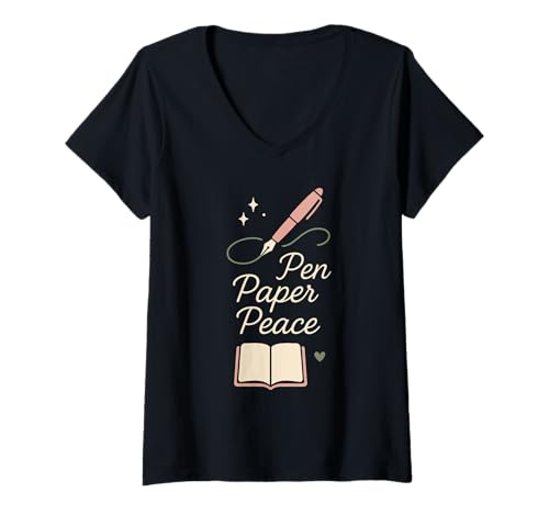Damen Journaling Ästhetischer kreativer Planer Leben Schreiben Hobby T-Shirt mit V-Ausschnitt Damen Journaling Ästhetischer kreativer Planer Leben Schreiben Hobby T-Shirt mit V-Ausschnitt von Soft Script Collective Stationery Addict Journal