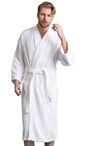 Soft Touch Linen Herren-Bademantel, türkischer Frottee-Bademantel, 100% Baumwolle, Kimono-Spa-Bademantel, Weiss/opulenter Garten, Large von Soft Touch Linen