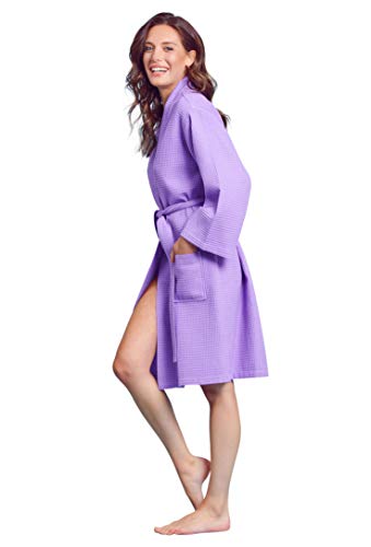 Soft Touch Linen Kimono Waffel Robe - Damen Bademantel Spa Bademantel - Leichte Baumwolle & Polyester Mischung, lavendel, Small von Soft Touch Linen