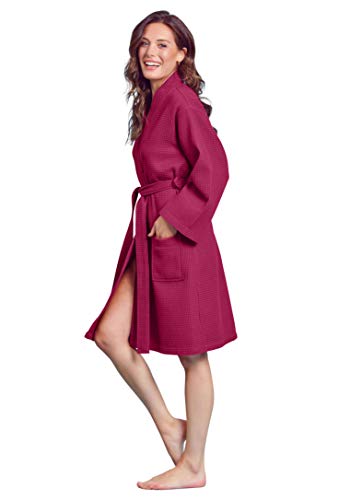 Soft Touch Linen Kimono Waffel Robe - Damen Bademantel Spa Bademantel - Leichte Baumwolle & Polyester Mischung, weinrot, Medium von Soft Touch Linen