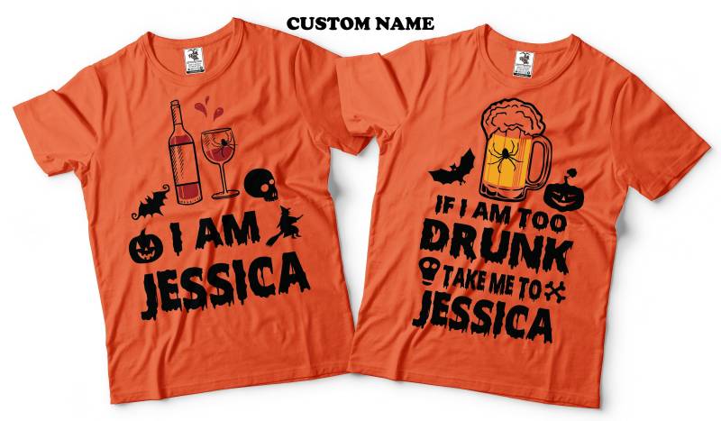 Halloween Trinken Hemden Benutzerdefinierte Namen Passende Kostüme Lustige T-Shirts Halloween-Party-Hemden Setzen Sie Ihren Eigenen von SoftStyleTees