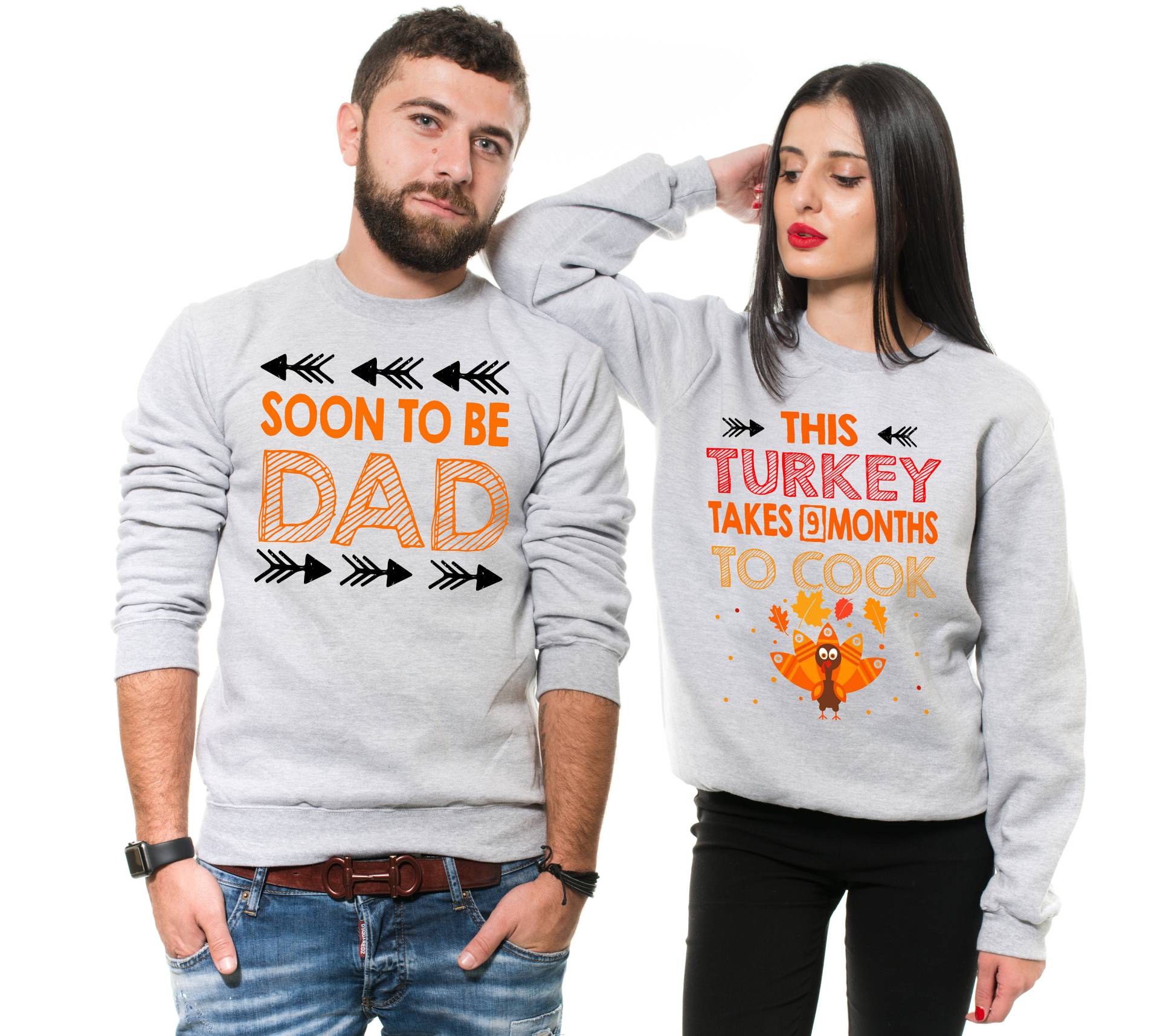Thanksgiving Mutterschaft Paare Sweatshirts Passenden Unisex Für Schwangerschaft Ankündigung von SoftStyleTees