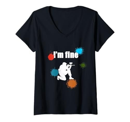 Damen I'm Fine - Mir Geht's Gut - Lustiges Paintball T-Shirt mit V-Ausschnitt Damen I'm Fine - Mir Geht's Gut - Lustiges Paintball T-Shirt mit V-Ausschnitt von Softair Airsoft Luftgewehr Taktik Kleidung