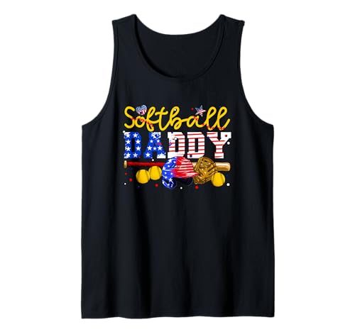 Softball Player Daddy 4th Of July US Flag Patriotic Men Tank Top von Softball 4th Of July Costume