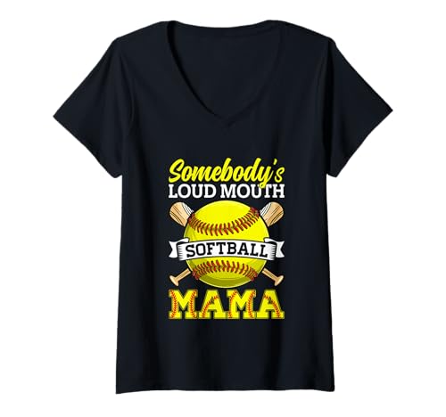Damen Somebody's Loud Mouth Softball Mama T-Shirt mit V-Ausschnitt Damen Somebody's Loud Mouth Softball Mama T-Shirt mit V-Ausschnitt von Softball Enthusiast Mothers Loud Cheer
