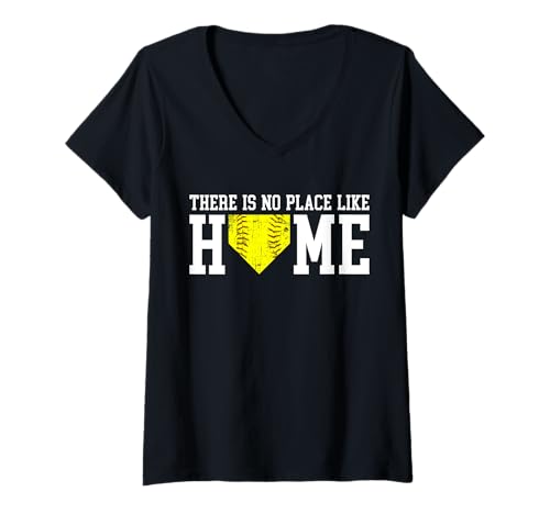 Damen Es gibt keinen Ort wie Home Girls Softball T-Shirt mit V-Ausschnitt von Softball Fanatic Co.