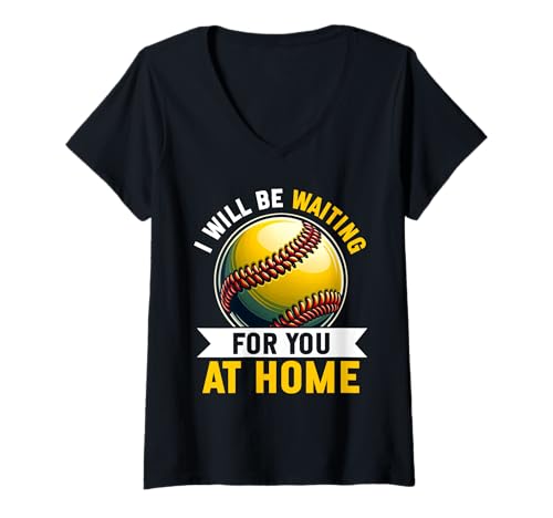 Damen Ich werde zu Hause auf dich warten Softball Catcher Damen T-Shirt mit V-Ausschnitt Damen Ich werde zu Hause auf dich warten Softball Catcher Damen T-Shirt mit V-Ausschnitt von Softball Girl Player Lover Softball Stuff Girls