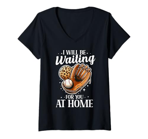 Damen Ich werde zu Hause auf dich warten Softball Catcher Damen T-Shirt mit V-Ausschnitt von Softball Girl Player Lover Softball Stuff Girls