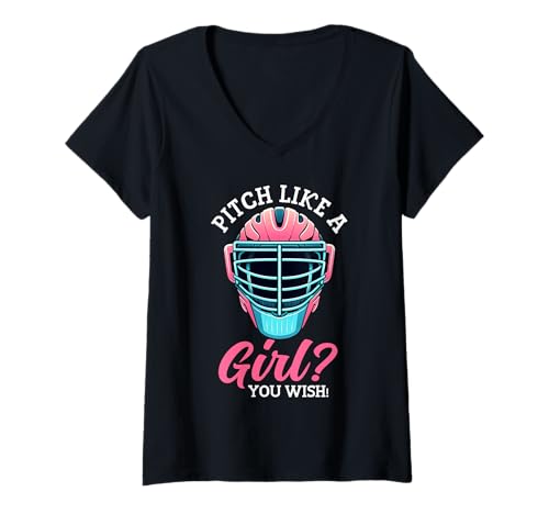 Damen Pitch wie ein Mädchen, das du dir wünschst Softball Pitcher Softballspieler T-Shirt mit V-Ausschnitt Damen Pitch wie ein Mädchen, das du dir wünschst Softball Pitcher Softballspieler T-Shirt mit V-Ausschnitt von Softball Girl Player Lover Softball Stuff Girls