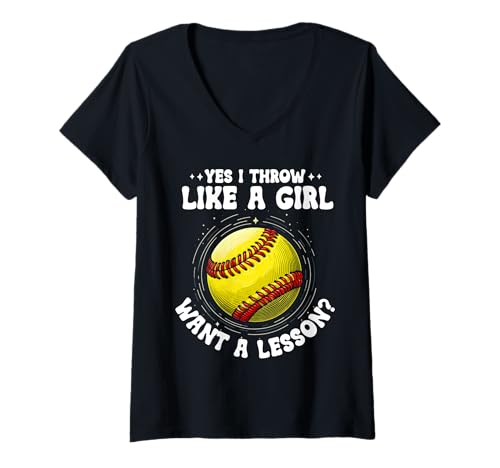 Damen Yes I Throw Like A Girl Want A Lektion Softball Catcher Teen T-Shirt mit V-Ausschnitt Damen Yes I Throw Like A Girl Want A Lektion Softball Catcher Teen T-Shirt mit V-Ausschnitt von Softball Girl Player Lover Softball Stuff Girls