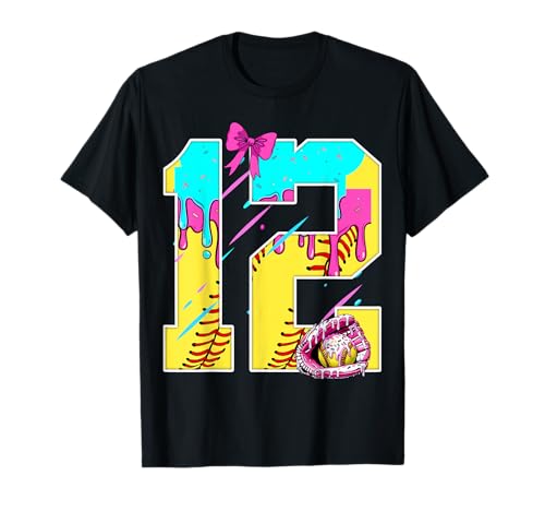 Softball-Eiscreme-Tropfschleife zum 12. Geburtstag, 12 Jahre, Geschenk für Kinder T-Shirt Softball-Eiscreme-Tropfschleife zum 12. Geburtstag, 12 Jahre, Geschenk für Kinder T-Shirt von Softball Ice Cream Drip Birthday Party Matching