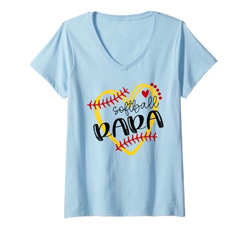 Damen Personalisiertes Softball-Herz-T-Shirt mit niedlichem Rara für Herren T-Shirt mit V-Ausschnitt Damen Personalisiertes Softball-Herz-T-Shirt mit niedlichem Rara für Herren T-Shirt mit V-Ausschnitt von Softball Matching Outfits Family Tee Gifts