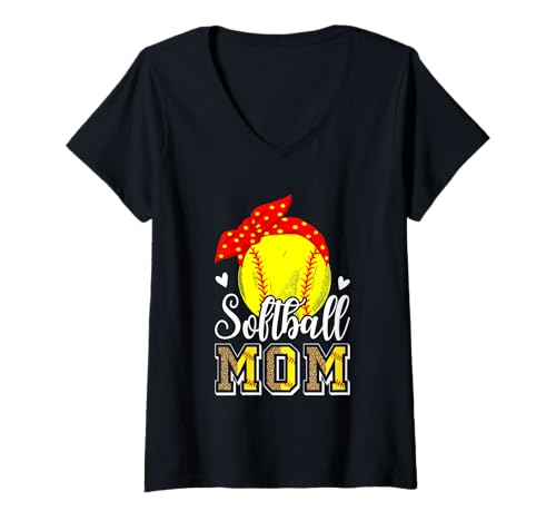 Damen Softball Mom Softball Mother's Day T-Shirt mit V-Ausschnitt Damen Softball Mom Softball Mother's Day T-Shirt mit V-Ausschnitt von Softball Mom Gift Tee
