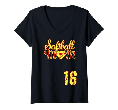 Damen Softball Mutter Muttertag #16 Fastpitch Player Trikot T-Shirt mit V-Ausschnitt Damen Softball Mutter Muttertag #16 Fastpitch Player Trikot T-Shirt mit V-Ausschnitt von Softball Mom Mother's Day Fastpitch Jersey Gifts