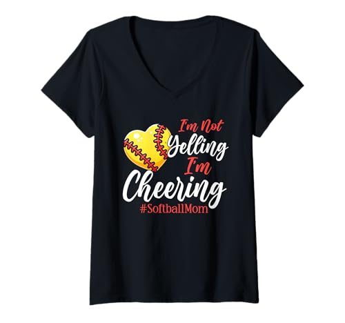 Damen Ich schreie nicht, ich jubele Softball Mama Pitcher Catcher T-Shirt mit V-Ausschnitt Damen Ich schreie nicht, ich jubele Softball Mama Pitcher Catcher T-Shirt mit V-Ausschnitt von Softball Mom Mother's Day Game Day Mommy Gifts