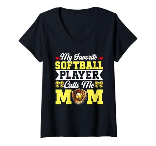 Damen Mein Lieblings-Softballspieler nennt mich Mama Softball Mama T-Shirt mit V-Ausschnitt Damen Mein Lieblings-Softballspieler nennt mich Mama Softball Mama T-Shirt mit V-Ausschnitt von Softball Mom Mother's Day Game Day Mommy Gifts