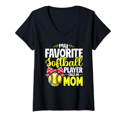 Damen Mein Lieblings-Softballspieler nennt mich Mama Softball Mama T-Shirt mit V-Ausschnitt Damen Mein Lieblings-Softballspieler nennt mich Mama Softball Mama T-Shirt mit V-Ausschnitt von Softball Mom Mother's Day Game Day Mommy Gifts