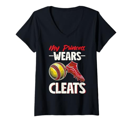 Damen My Princess Wears Cleats Softball Mama Muttertag Softball T-Shirt mit V-Ausschnitt Damen My Princess Wears Cleats Softball Mama Muttertag Softball T-Shirt mit V-Ausschnitt von Softball Mom Mother's Day Game Day Mommy Gifts