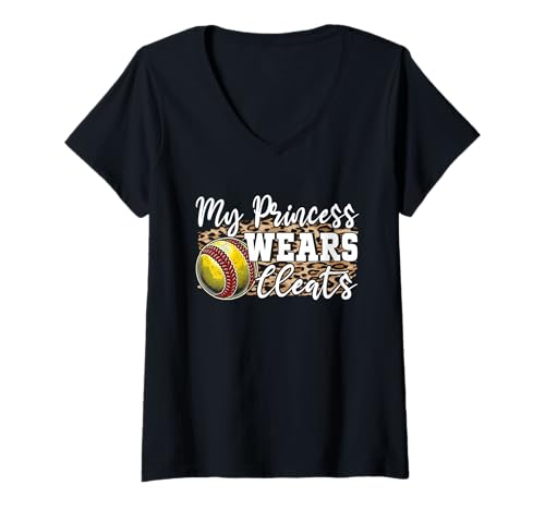 Damen My Princess Wears Softball Mom Catcher Pitcher Mama T-Shirt mit V-Ausschnitt Damen My Princess Wears Softball Mom Catcher Pitcher Mama T-Shirt mit V-Ausschnitt von Softball Mom Mother's Day Game Day Mommy Gifts