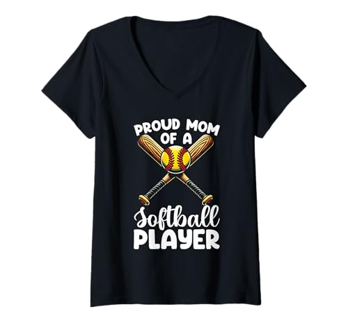 Damen Stolze Mutter eines Softballspielers Softball-Saison Mama Mimi T-Shirt mit V-Ausschnitt Damen Stolze Mutter eines Softballspielers Softball-Saison Mama Mimi T-Shirt mit V-Ausschnitt von Softball Mom Mother's Day Game Day Mommy Gifts