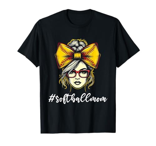 Softball Mama Messy Bun Softball Catcher Pitcher Muttertag T-Shirt von Softball Mom Mother's Day Game Day Mommy Gifts