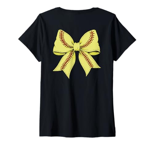 Damen Niedlicher ästhetischer Softball-Bogen Game Day Vibes Mädchen Softball T-Shirt mit V-Ausschnitt von Softball Mom Softball Game Day Shirt
