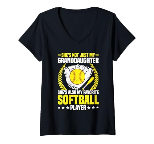 Damen My Granddaughter She's Also My Favorite Softball Player T-Shirt mit V-Ausschnitt von Softball Player