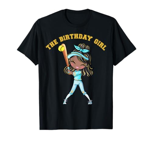 Softball Geburtstag Mädchen Schwarz Tochter Softball Party Melanin T-Shirt von Softball Tees NYC