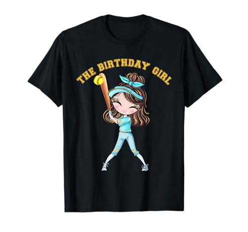 Softball Geburtstag Mädchen Tochter Softball Party Blau Uniform T-Shirt von Softball Tees NYC