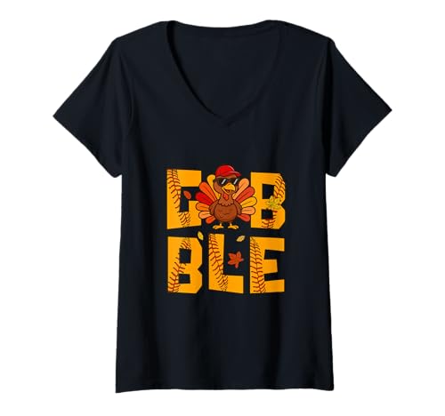 Damen Gobble Thanksgiving Playing Softball Lover Costume Turkey T-Shirt mit V-Ausschnitt Damen Gobble Thanksgiving Playing Softball Lover Costume Turkey T-Shirt mit V-Ausschnitt von Softball Thanksgiving Costume