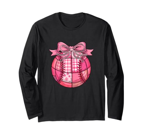Softball Ball Floral Pink Color Bow Tie Girl Women Player Langarmshirt von Softball Vacations Costume