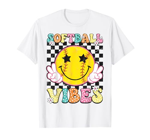 Softball Vibes Softball Retro Groovy Game Day Mädchen Damen T-Shirt von Softball Vibes Softball Girls Women Funny Party