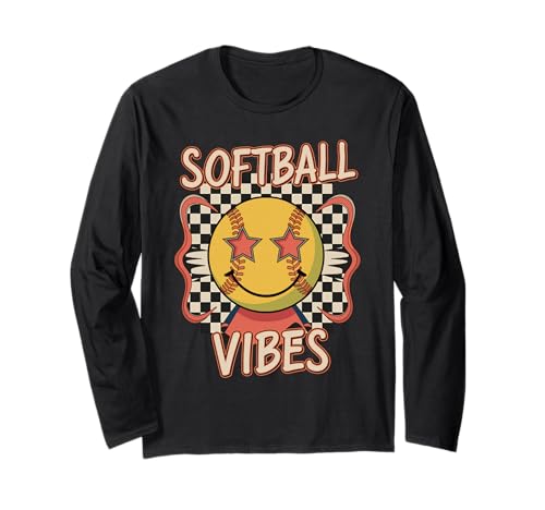 Softball Vibes Retro Kariertes Mädchen Softball Jugend Team Langarmshirt von Softball Vibes Spaß Sport Spielerinnen Jugend