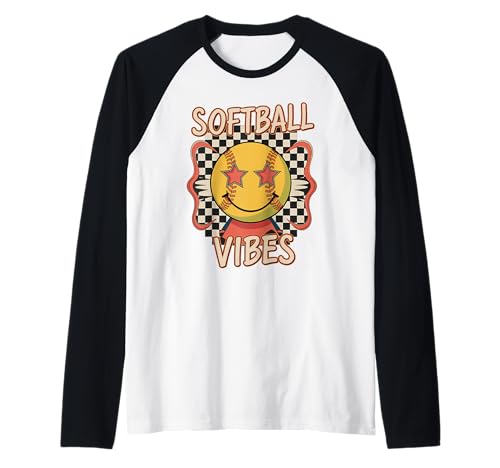 Softball Vibes Retro Kariertes Mädchen Softball Jugend Team Raglan von Softball Vibes Spaß Sport Spielerinnen Jugend