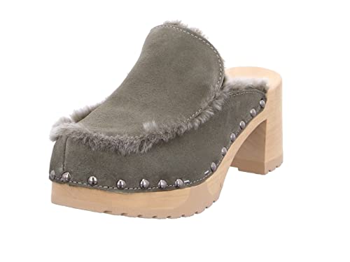 Softclox Henni S3582-02 Oliv Natur Kaschmir Lammfellfutter Nubuk Clogs für Damen von Softclox