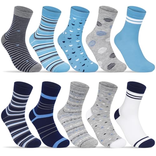 10 Paar Damen Crew Socken mit Mehrfarbigem Streifen, Punkt und Herzmuster, Weiche und Atmungsaktive Damensocken, Perfekte Geschenke für Frauen. Einheitsgröße von Softcozy