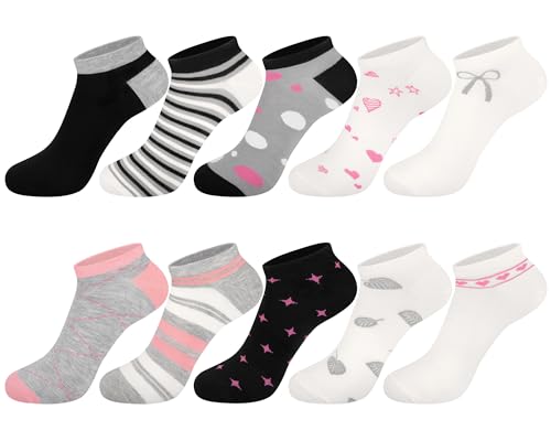 Softcozy 10 Paar Damen Sneaker Kurze Socken Baumwolle Laufsocken Stripes Laufsocken Füßlinge Bunte für Damen Frauen, Einheitsgröße,Schwarze Farbe gemischt von Softcozy