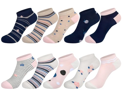 Softcozy 10 Paar Damen Sneaker Kurze Socken Baumwolle Laufsocken Stripes Laufsocken Füßlinge Bunte für Damen Frauen, Einheitsgröße,Weiße gemischte Farbe von Softcozy