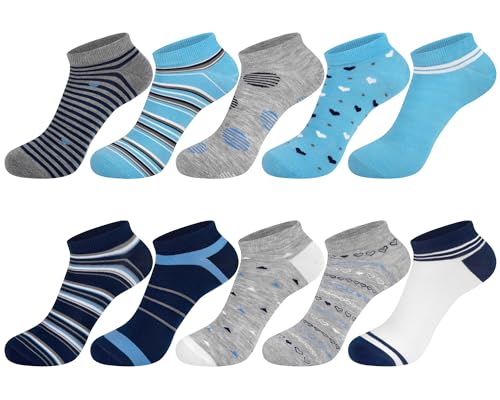 Softcozy 10 Paar Damen Sneaker Kurze Socken Baumwolle Laufsocken Stripes Laufsocken Füßlinge Bunte für Damen Frauen, Einheitsgröße,Blaue gemischte Farbe von Softcozy