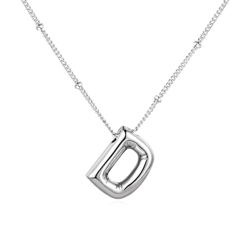 Softfree Gold Silber Kette mit Buchstaben Anhänger Damen Balloon Initialen Halskette 14 Karat Vergoldet Namenskette Personalisiert Dick Buchstabenkette Schmuck Geschenke für Frauen Mädchen (Silber D) von Softfree